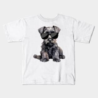 Giant Schnauzer Puppy Wearing Sunglasses Kids T-Shirt